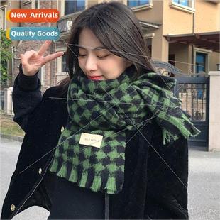 Christmas Hundred Green Plaid Cashme Scarf Shawl Women