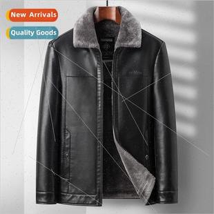 fall winter men leather aged one middle Fur lapel