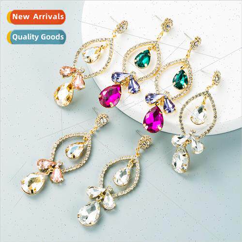 Ins wind multi-layer colorful rhinestone diamond earrings Eu