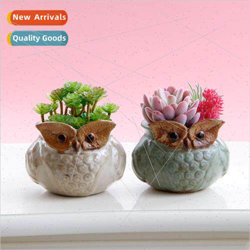 Vintage mple Frosted Owl Ceramic Succulent Planter Home Arra