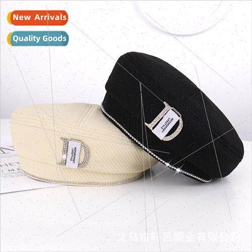 New spring fall corduroy D letters beret female hot drill fa