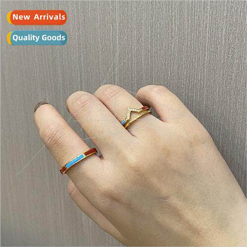 Drip Oil Ring Korea Delicate Sweet Blue Red Drip Oil mple  R