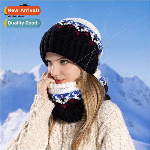 8399 hat scarf twoPCS winter cold warm thick line jacquard k - 实物图