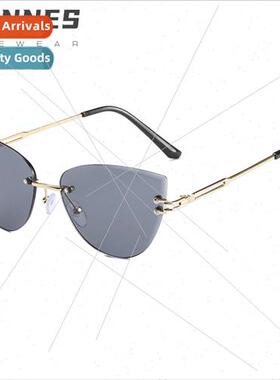 new sunglasses rimless cut edge cat eye sunglasses female gr