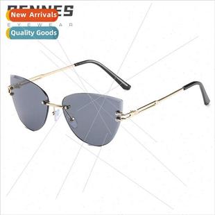 cut edge cat new female rimless eye sunglasses