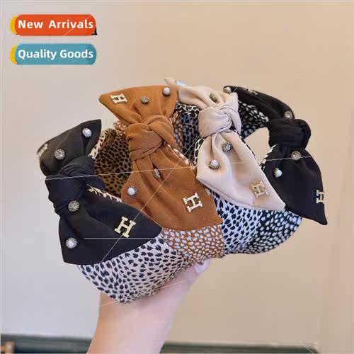Autumn winter heavy temperament rhinestone bow leopard print
