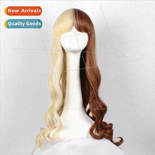 Wig female long curly hair yin yang head brown/light blonde