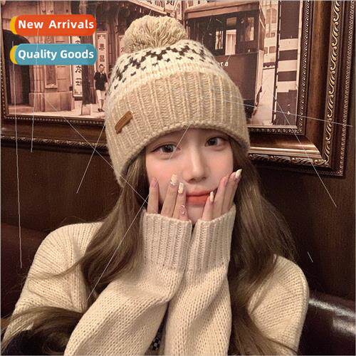 Christmas wind letters leather label wool cap female winter