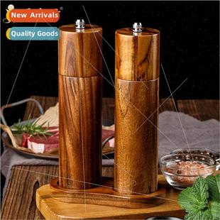 Wood Cylindrical Pepper Small Manual Acacia Grinder Sol Leaf