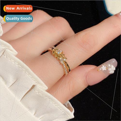 Korea fashion simple zirconia double layer leaf ring female