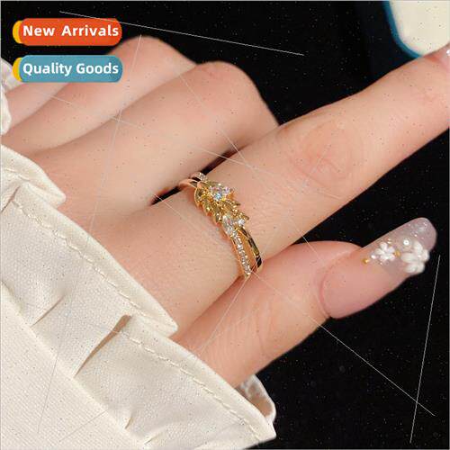 Korea fashion simple zirconia double layer leaf ring female