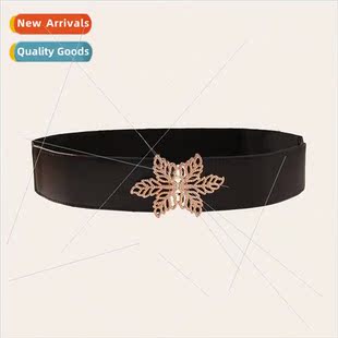 Leaf Pair Fashion Women Waistband Elastic Black new Buckle