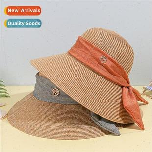 brim new top round sun large fluttering bow hat Straw