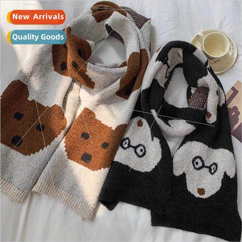 Japanese cute puppy short knted scarf women fall winter cold
