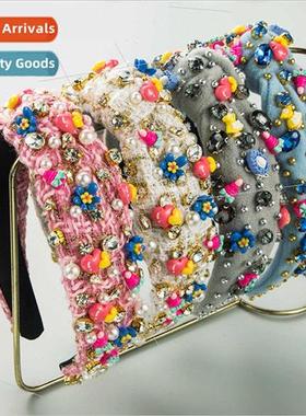 Europe hair bands 适用women ba hand-stitched glass diamond p