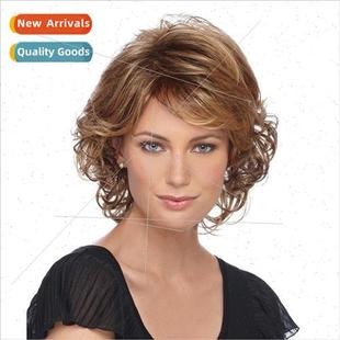 curly hair brown Europe high short bangs temp wig