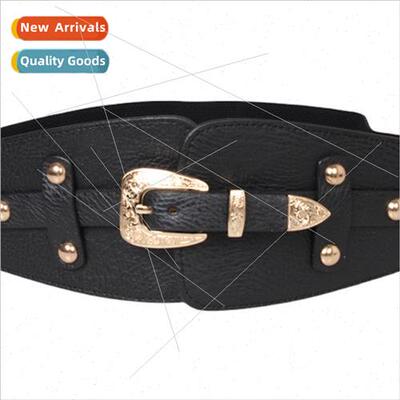 Metal carved pin buckle elastic waist seal female dress deco