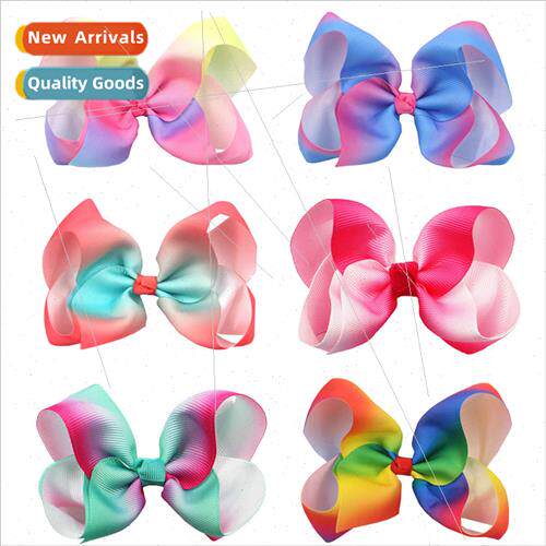 Europe children jewelry 5inch bow hair clips gradient color