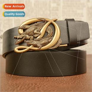 buckle automatic belt two crocodil Men layer cowhide