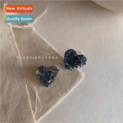 KoreaS925 silver needle deep sea blue blue super beautiful f