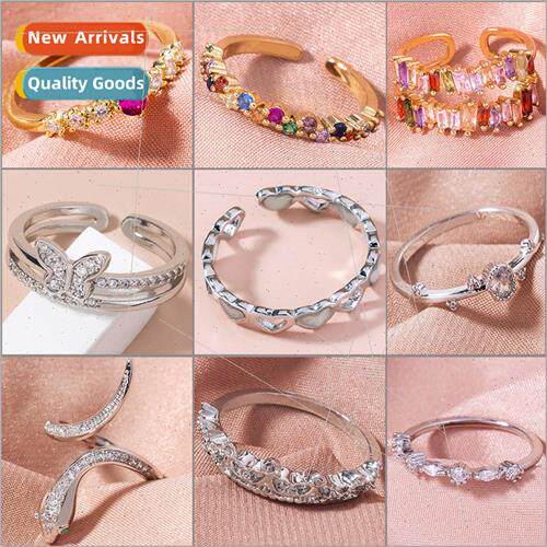 Ins irregular square double row color zirconia fashion rainb