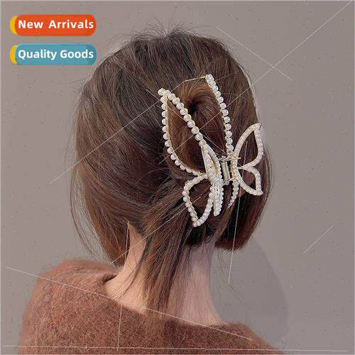 Korea pearl butterfly large grab clip senior sense hair volu