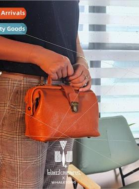 New Doctor Bag Shrinkage Cowhide pstick Leather Women Bag Vi