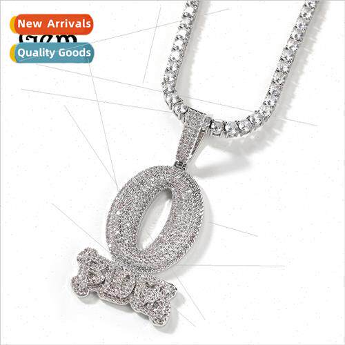 Hip hop nd full diamond O BLOCK zirconia letters pendant nec