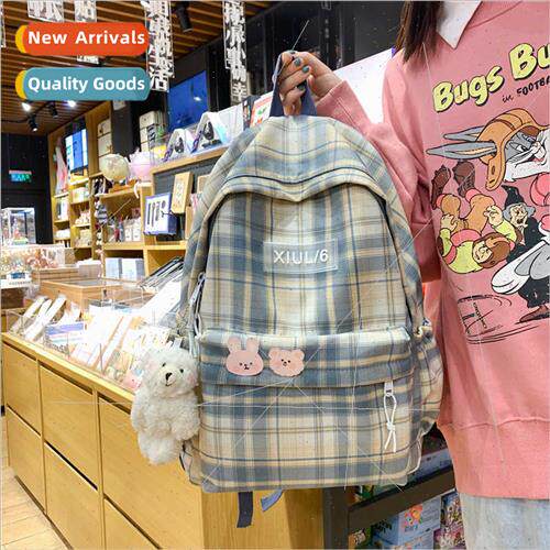 Backpack new campus shoulder bag female cute plaid canvas sc