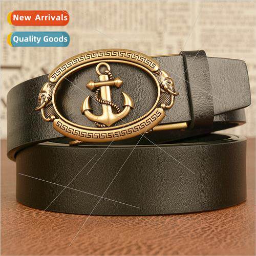 Anchor automatic buckle men second layer cowhide leather bel