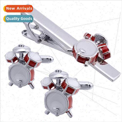 Drum Cufflinks Tie Clip Set Red Jazz Drum Tie Clip Shirt Cuf