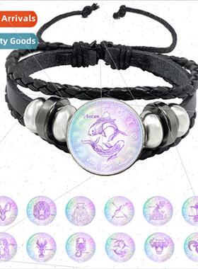 12 Zodiac gns Time Gemstone Bracelet Leo Taurus Gemini Leath