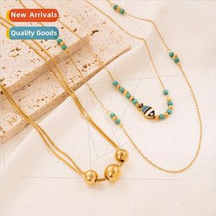 turquoise steel double layered wom Europe necklace stainless