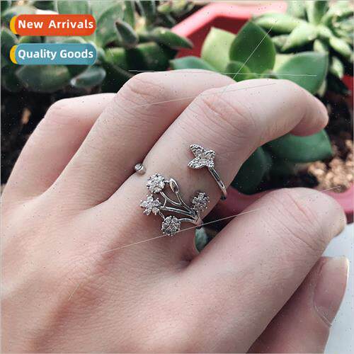 Accessories new flowers butterflies micro-encrusted open rin