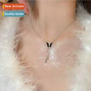 Drip Oil Tassel Necklace Swe Butterfly Women Black