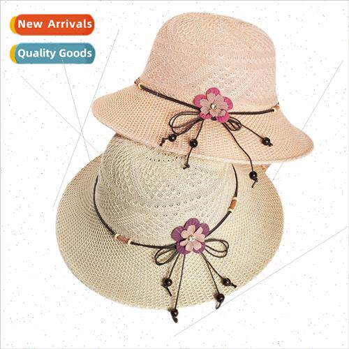 New knted sun women summer fisherman hat leather rope flower