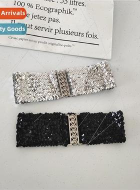 Women waist sequins elastic nch coat wide belt tie body shap