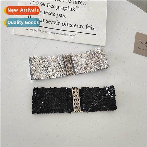 Women waist sequins elastic nch coat wide belt tie body shap