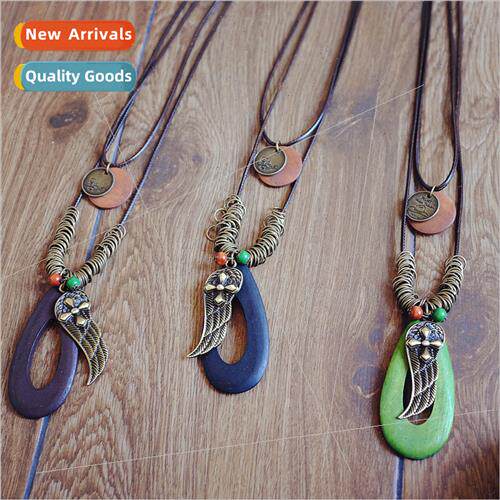 Japan Korean Frosted Geometric Pendant Long Wax Rope Necklac