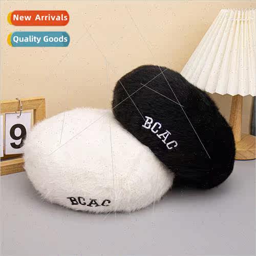 Embroidered letters plush beret children winter warm show fa