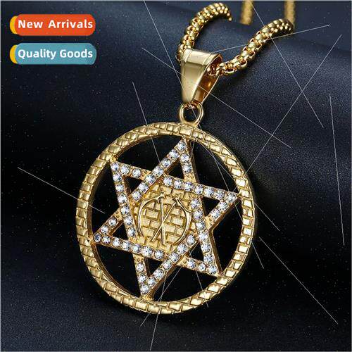 Hip Hop Jewelry Gold Plated Diamonds David Hexagram Pendant
