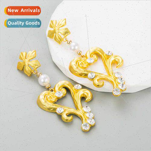 Vintage alloy earrings diamond-set pearl flowers love heart-