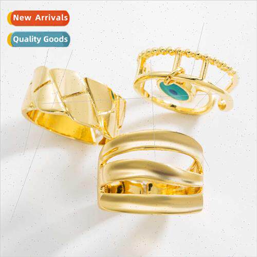 Europe vintage simple cold geometric gold open ring ins pure