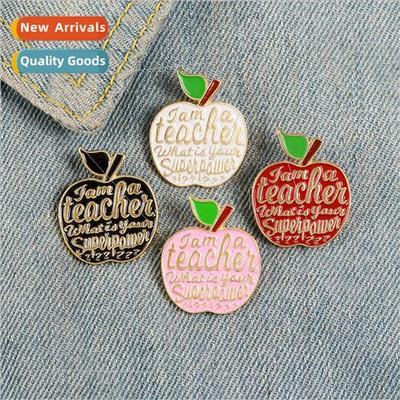 Badge 4 Colors Cartoon Apple Teacher Powerful Ability Alloy