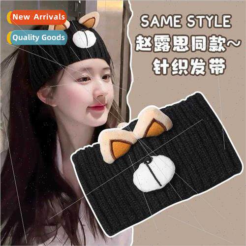 Korea cute cartoon bear ears wide side knted hair band ins w