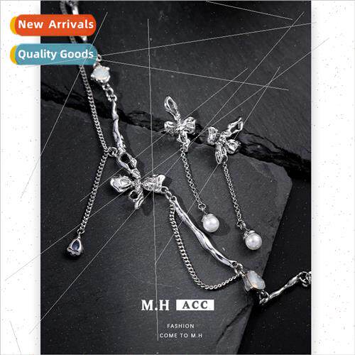 Bow tassel necklace female ins collarbone chain niche minima