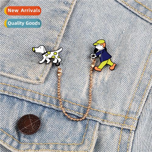 Vivid image a small person walking dog brooch men women Japa