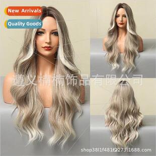 actual new Europe fashion middle parted big waves light natu