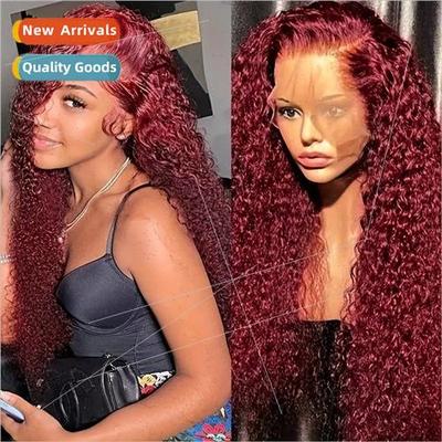 Europe Fashion Front Lace Burgundy Long Curly Wig Small Curl