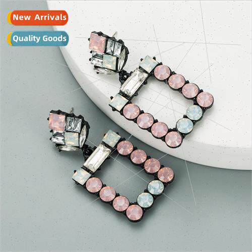 Europe fashion square alloy diamonds acrylic geometric earri